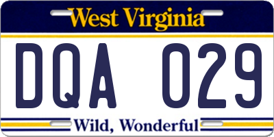WV license plate DQA029