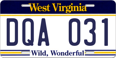 WV license plate DQA031