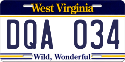 WV license plate DQA034