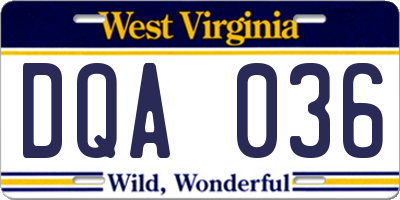 WV license plate DQA036