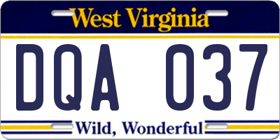 WV license plate DQA037