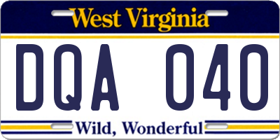 WV license plate DQA040