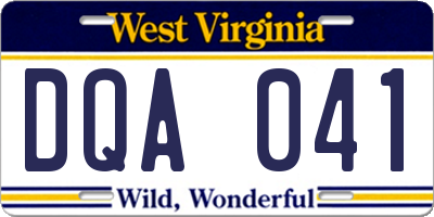 WV license plate DQA041