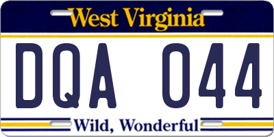 WV license plate DQA044