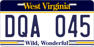 WV license plate DQA045