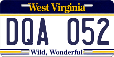 WV license plate DQA052