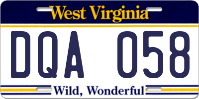 WV license plate DQA058