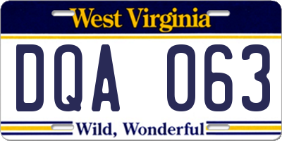 WV license plate DQA063