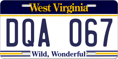 WV license plate DQA067