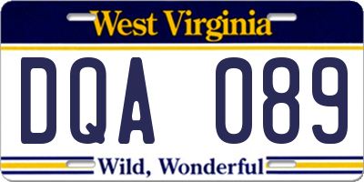 WV license plate DQA089