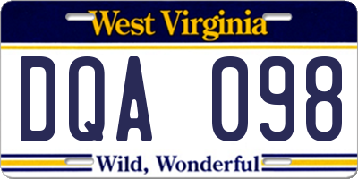 WV license plate DQA098