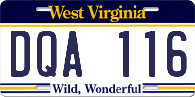 WV license plate DQA116