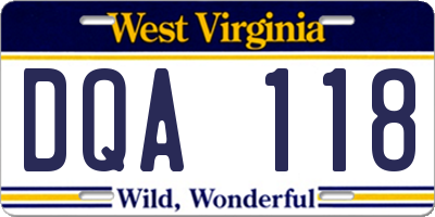 WV license plate DQA118