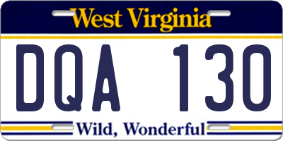 WV license plate DQA130