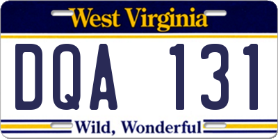 WV license plate DQA131