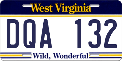 WV license plate DQA132