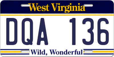 WV license plate DQA136