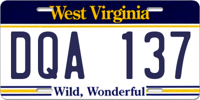 WV license plate DQA137