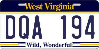 WV license plate DQA194