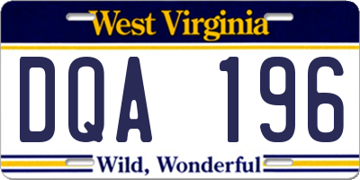 WV license plate DQA196