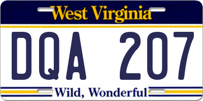 WV license plate DQA207