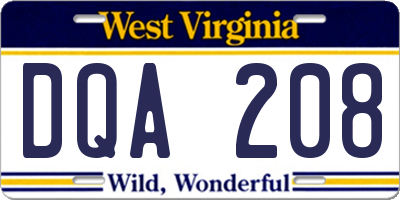 WV license plate DQA208