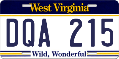 WV license plate DQA215