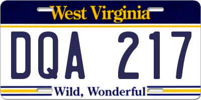 WV license plate DQA217