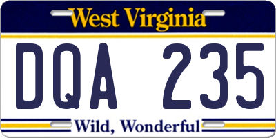 WV license plate DQA235