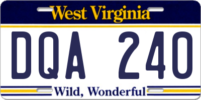 WV license plate DQA240