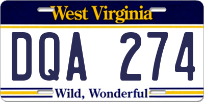 WV license plate DQA274