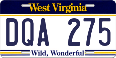 WV license plate DQA275