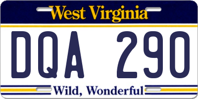 WV license plate DQA290