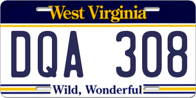 WV license plate DQA308