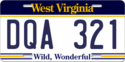 WV license plate DQA321