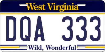 WV license plate DQA333