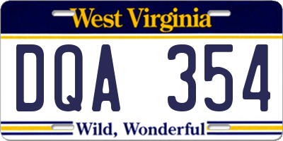 WV license plate DQA354
