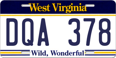 WV license plate DQA378