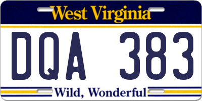 WV license plate DQA383