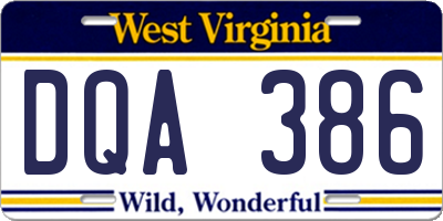 WV license plate DQA386