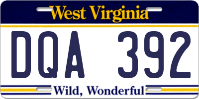 WV license plate DQA392