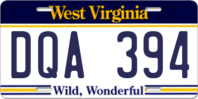 WV license plate DQA394