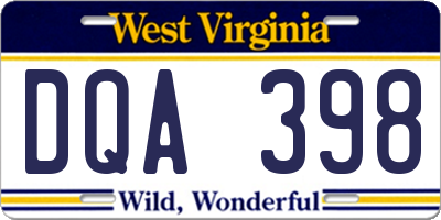 WV license plate DQA398