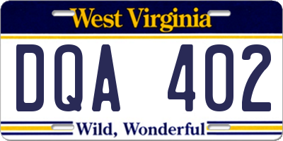 WV license plate DQA402