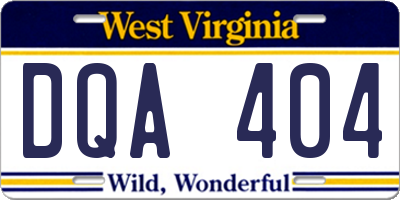 WV license plate DQA404