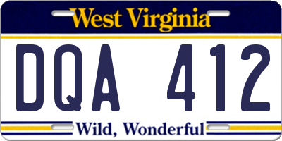 WV license plate DQA412