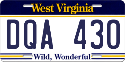 WV license plate DQA430