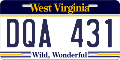 WV license plate DQA431