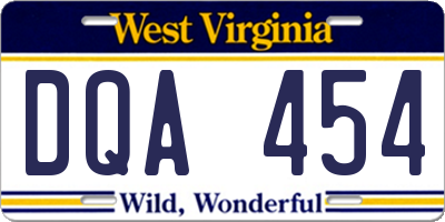 WV license plate DQA454