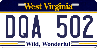 WV license plate DQA502